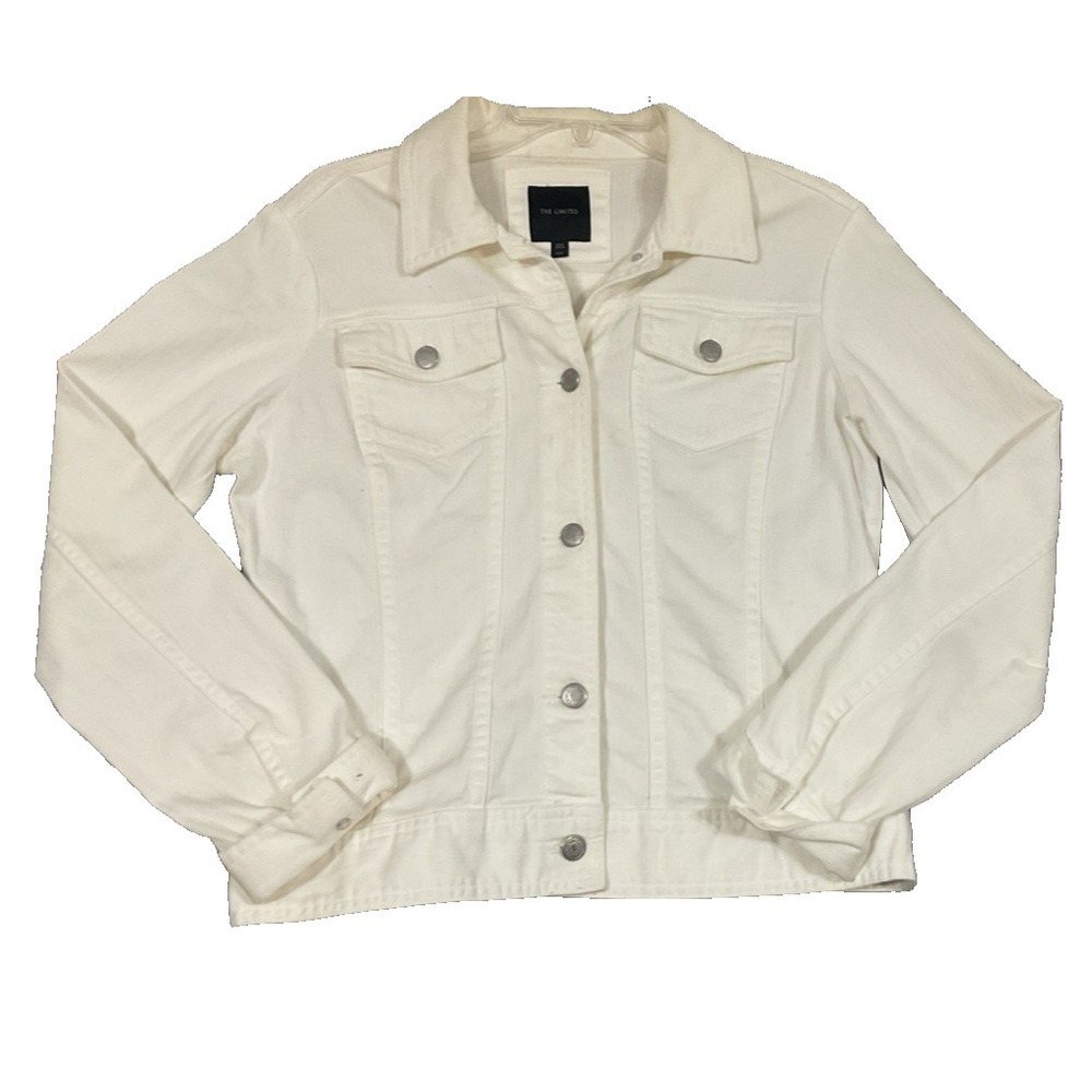 The Limited Womens White Denim Long Sleeve Button Front Trucker Jacket Size M